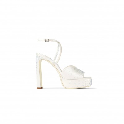 JIMMY CHOO KARLI PLATFORM 125 IVORY SATIN CRYSTAL PLATFORM SANDALS KARLIPF125BRZ